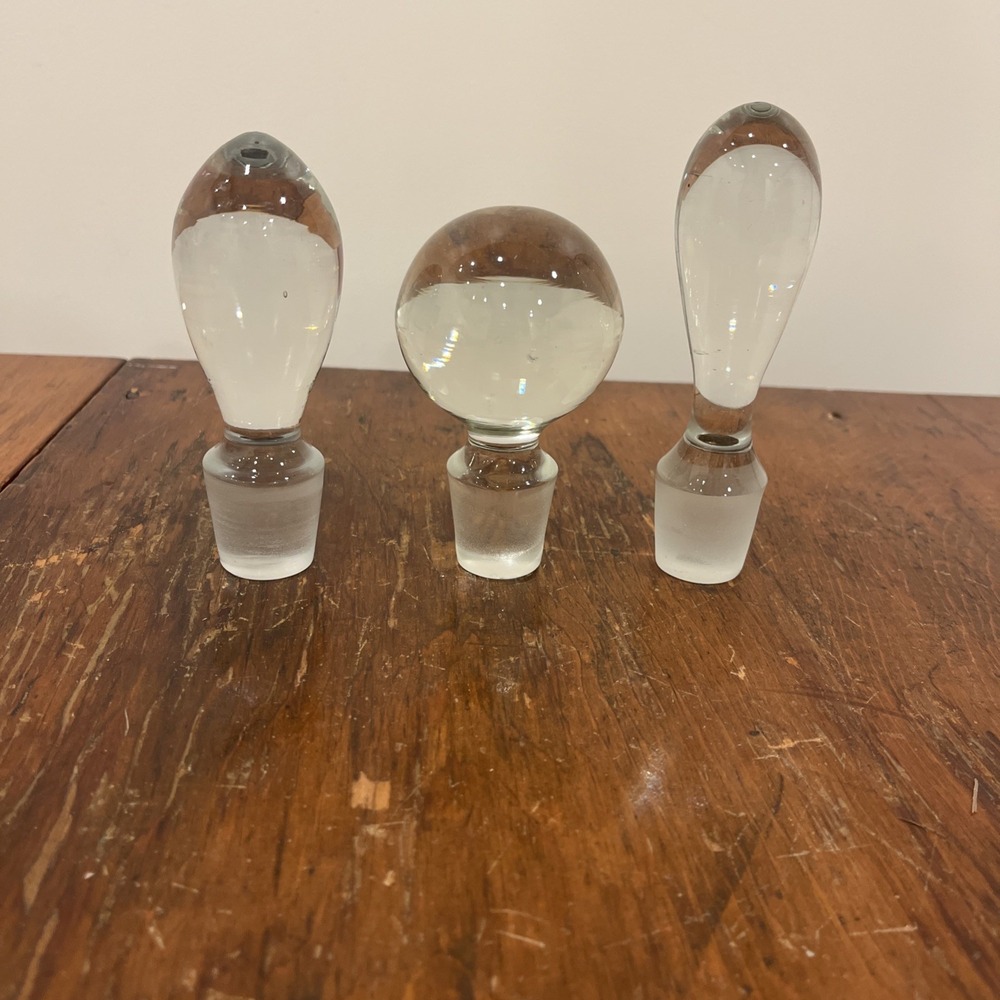 Lot of 3 Crystal Bottle Stoppers, Heavy Glass,  No Chips or Cracks